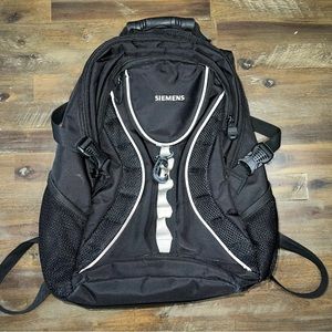 Black and gray multi-use backpack with several internal and external pockets